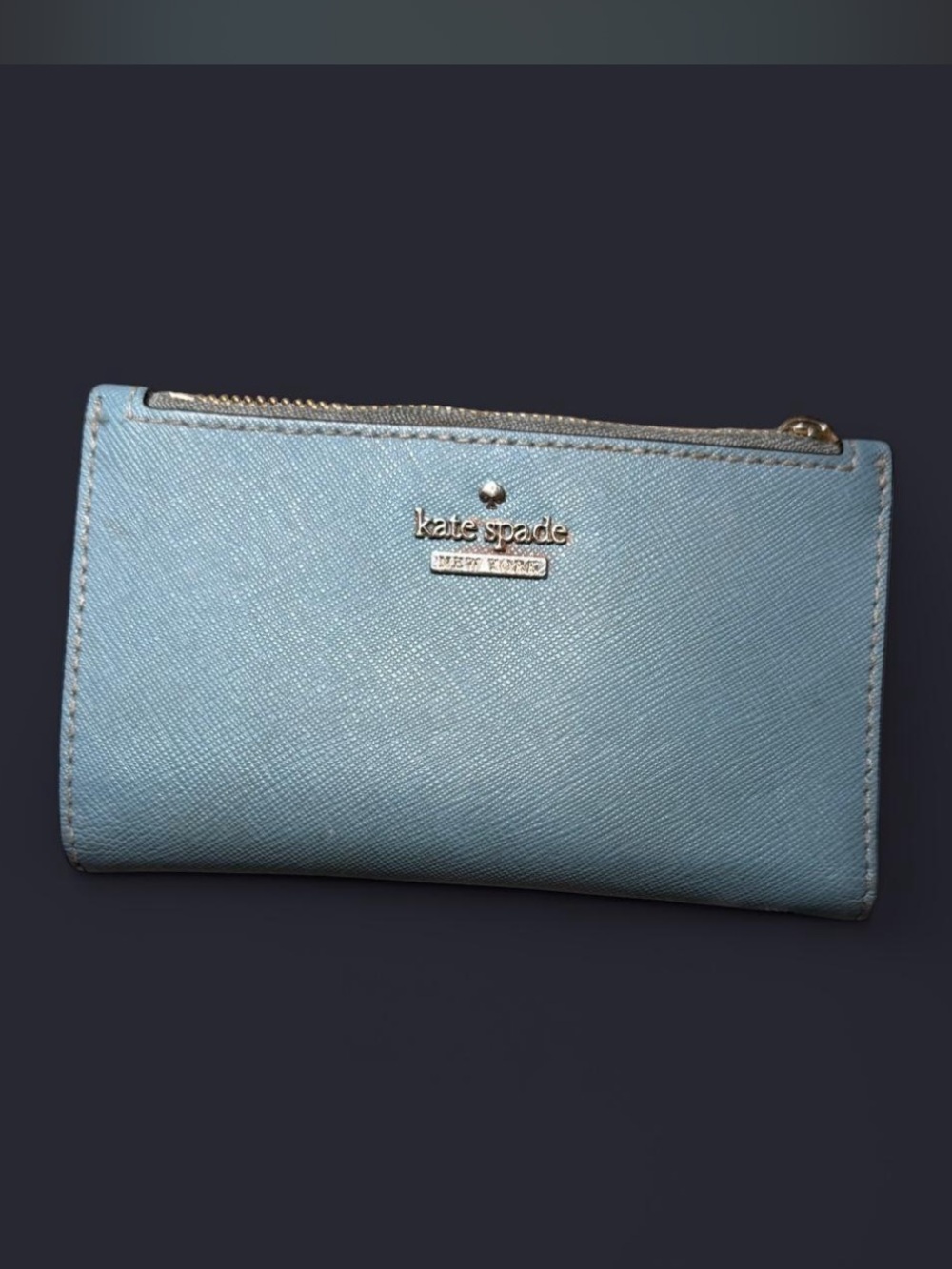 kate spade powder blue saffiano zip wallet